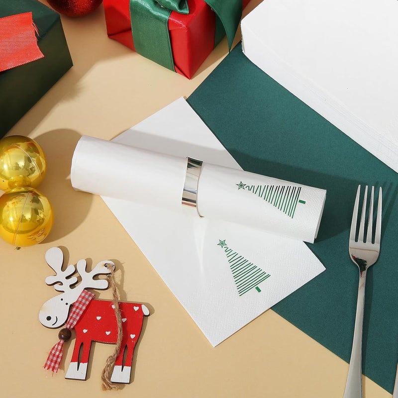 Tamone 100PCS 3-Ply Christmas Napkins - Green Christmas Tree Napkins Disposable - Premium Quality Dinner Napkins Soft and Absorbent - Image 4